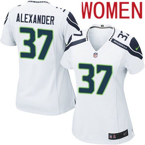 Women Seattle Seahawks 37 Shaun Alexander Nike White Game NFL Jersey